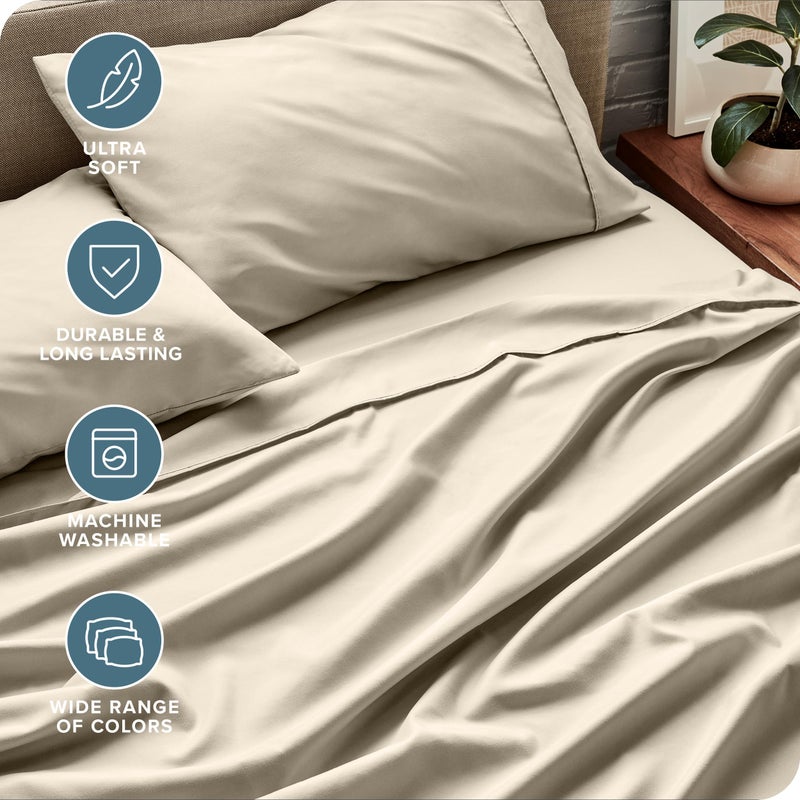 Bare Home Full Sheet Set - Luxury 1800 Ultra-Soft Microfiber Full Bed Sheets - Double Brushed - Deep Pockets - Easy Fit - 4 Piece Set - Bedding Sheets & Pillowcases (Full, Sand) - Image 4